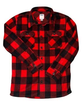 Old Navy Red and Black Buffalo Plaid Polar Fleece Shirt Jacket